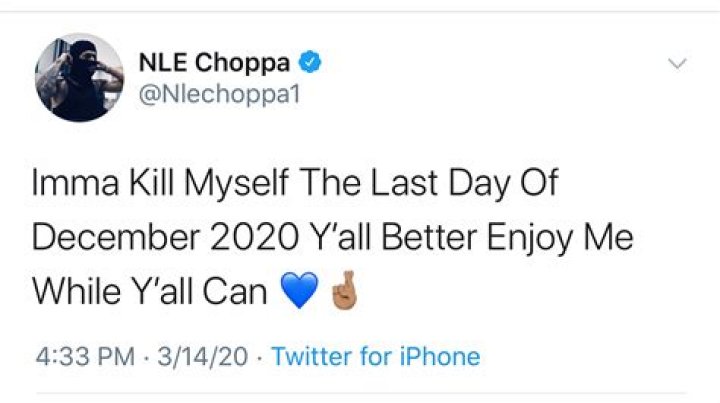 NLE Choppa Shares Concerning Message: “Ima Kill Myself Last Day Of 2020”